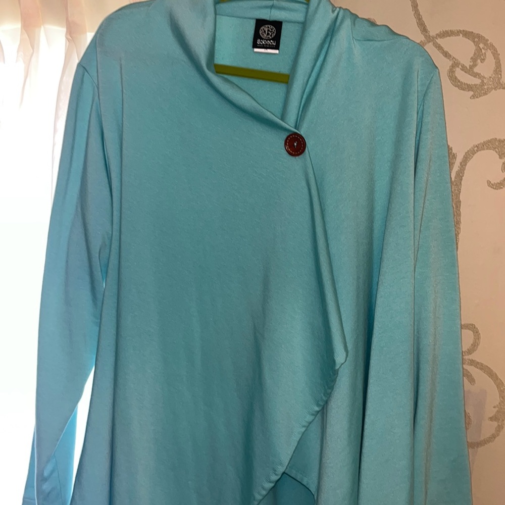 Bobeau Aqua Blue Draped Single-Button Cardigan